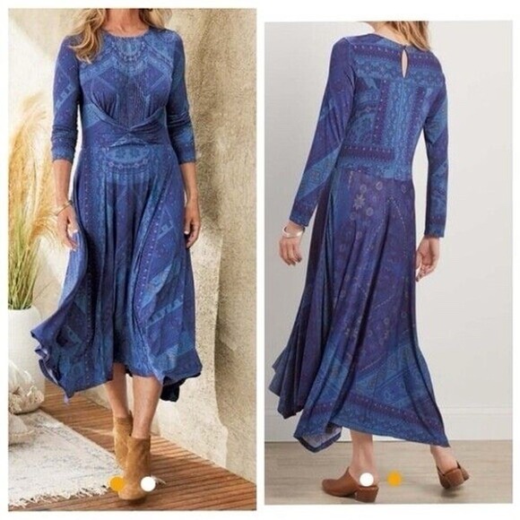 Soft Surroundings Dresses & Skirts - Soft Surroundings Sitarra Midi Dress Women's Size M Handkerchief Hem Bandana